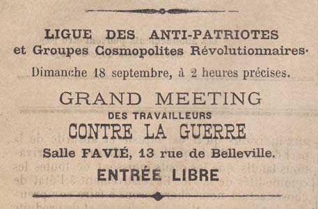 annonce meeting des anti-patriotes en 1887