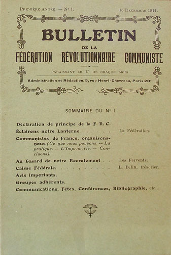 Bullletin de la Fédération Révolutionnaire Communiste" n° 1