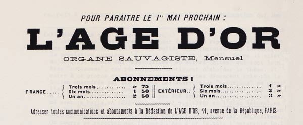 Annonce du journal "L'Age d'Or"